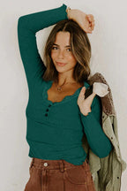 Lace Stitching Lace Collar Slim-fit Long Sleeve Women