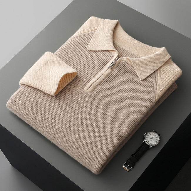 Half Zipper Contrast Color Lapels Sweater For Men Main Image