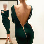 Women's Zipper Back Bodycon Dress, Sexy Cocktail Party Clubwear Midi Dress For Night Out