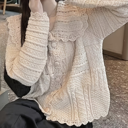 Womens Cozy Fall Winter Cardigan Babydoll Collar Pockets