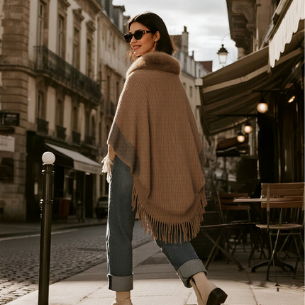 Elegant Two Tone Faux Fur Shawl Asymmetrical Hem Polyester