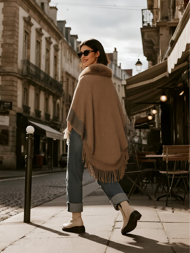Elegant Two Tone Faux Fur Shawl Asymmetrical Hem Polyester