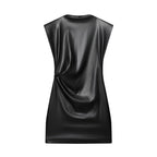 Women's Slim-fit Faux Leather Padded Shoulder Short Dress