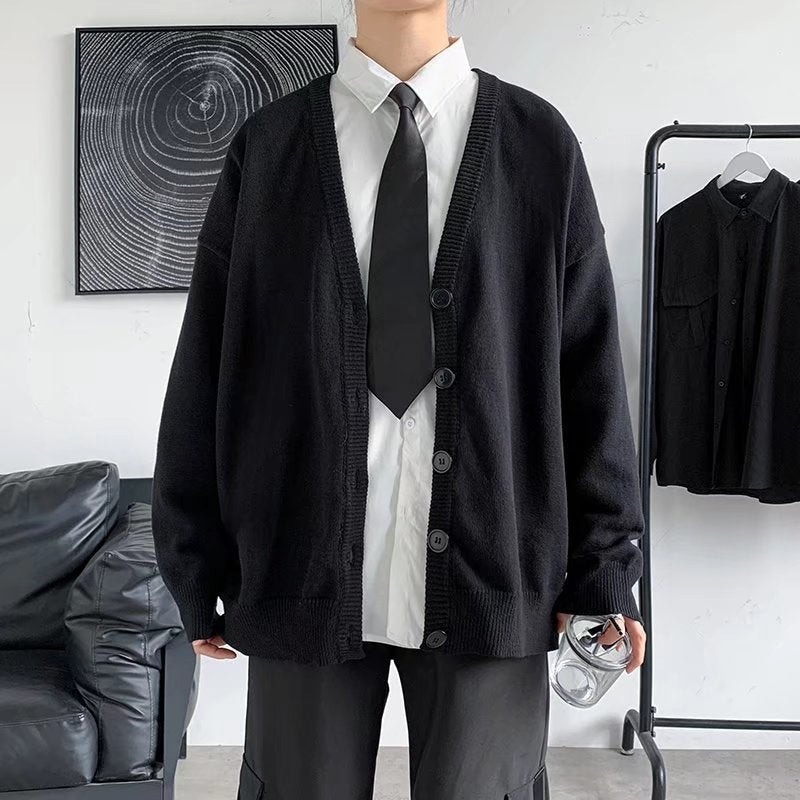 Simple V-neck Loose And Lazy Style Solid Color Sweater