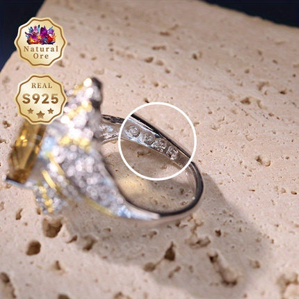 S925 Silver Citrine Ring Adjustable Open Design Jewelry