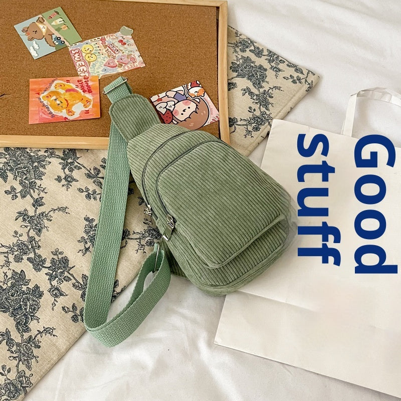 Flannel Corduroy Casual Simple Large Capacity Cross-body Shoulder Chest Bag