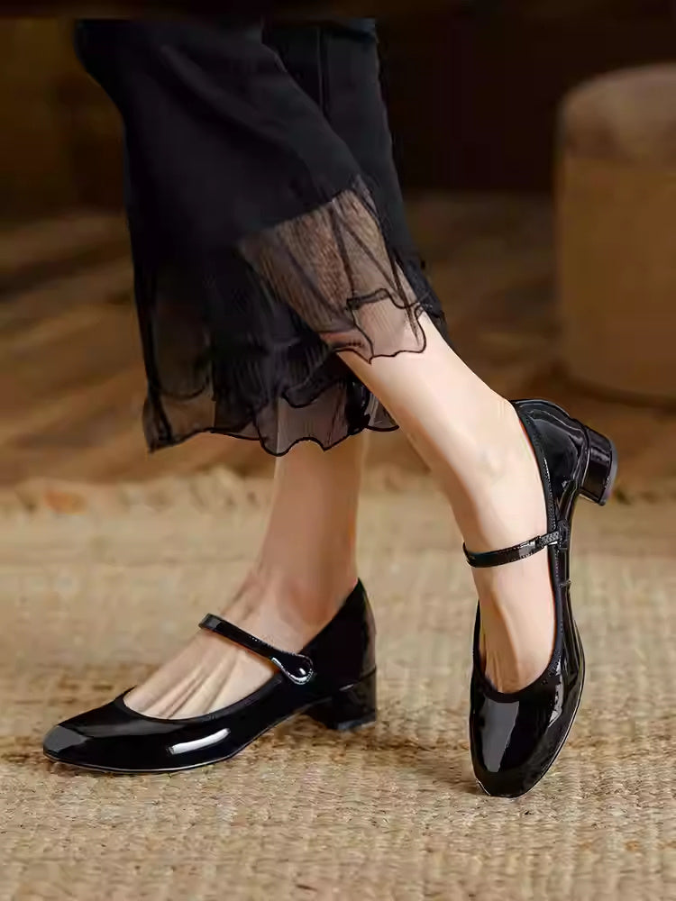 Soft Bottom Elegant French Shoes Chunky Heel Pumps Women