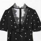 Women's Lace V-neck Patchwork Puff Sleeve Dress