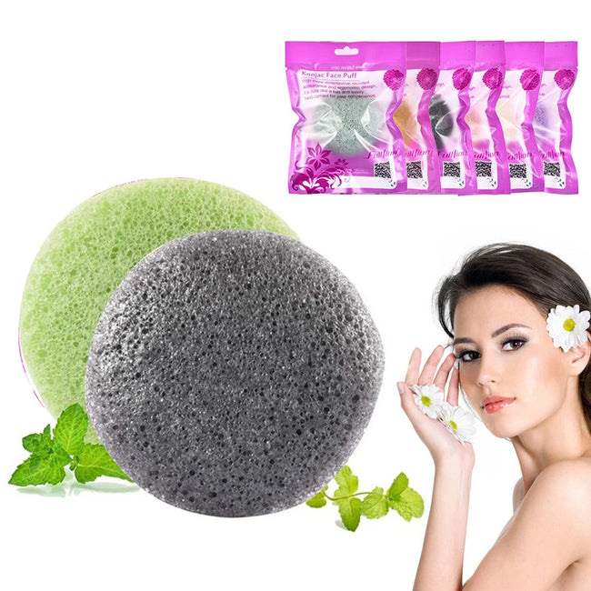 Konjac Sponge For Washing Face Round Konjac Konnyaku Sponge Facial Cleansing Exfoliator Bathing Puff Face Wash Puff Main Image