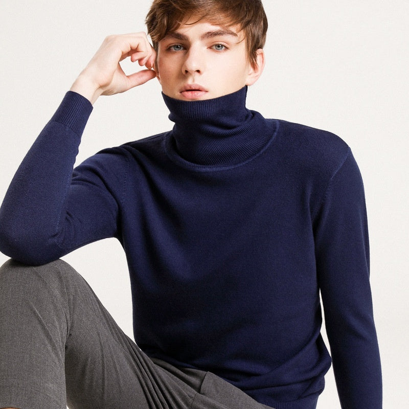 Men's Autumn Winter Sweater Solid Color Turtleneck Pullover