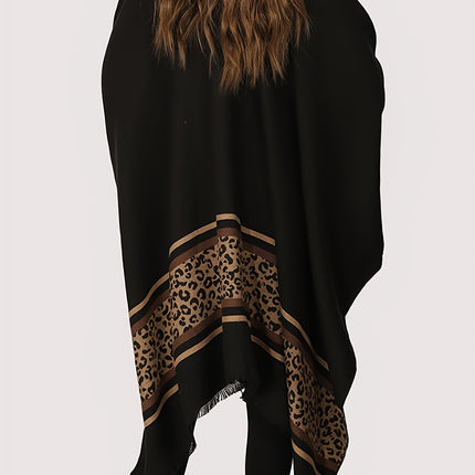 Leopard Print Shawl All Seasons Faux Sheepskin V Neck Drape