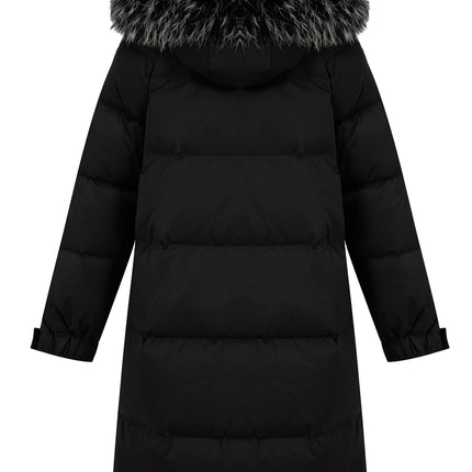 Womens Mid Length Casual Parka With Faux Fur Hood Pockets
