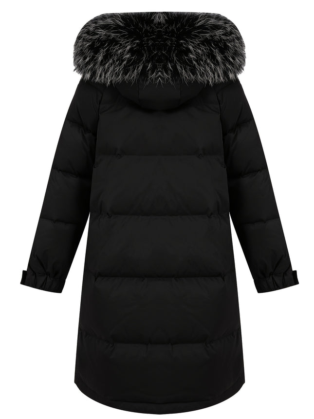 Womens Mid Length Casual Parka With Faux Fur Hood Pockets