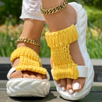 Platform Sandals Summer Braided Knit Hollow Open Toe Slipper Sandals - Anklet Not Included