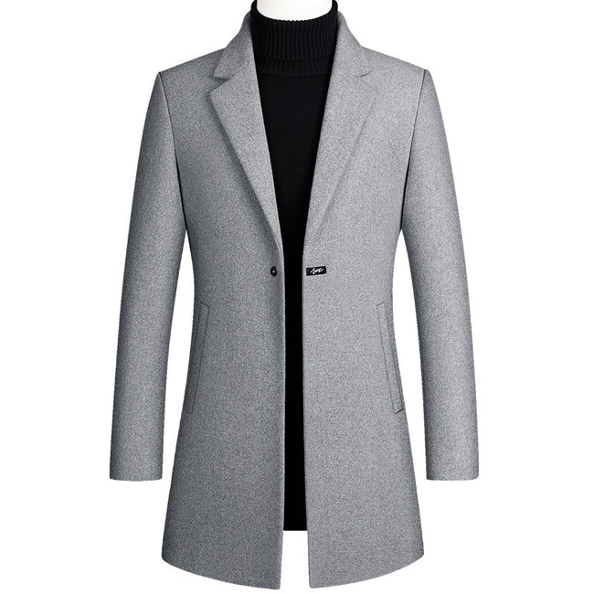 Korean Style Long Woolen Trench Coat With One Button Hover Image