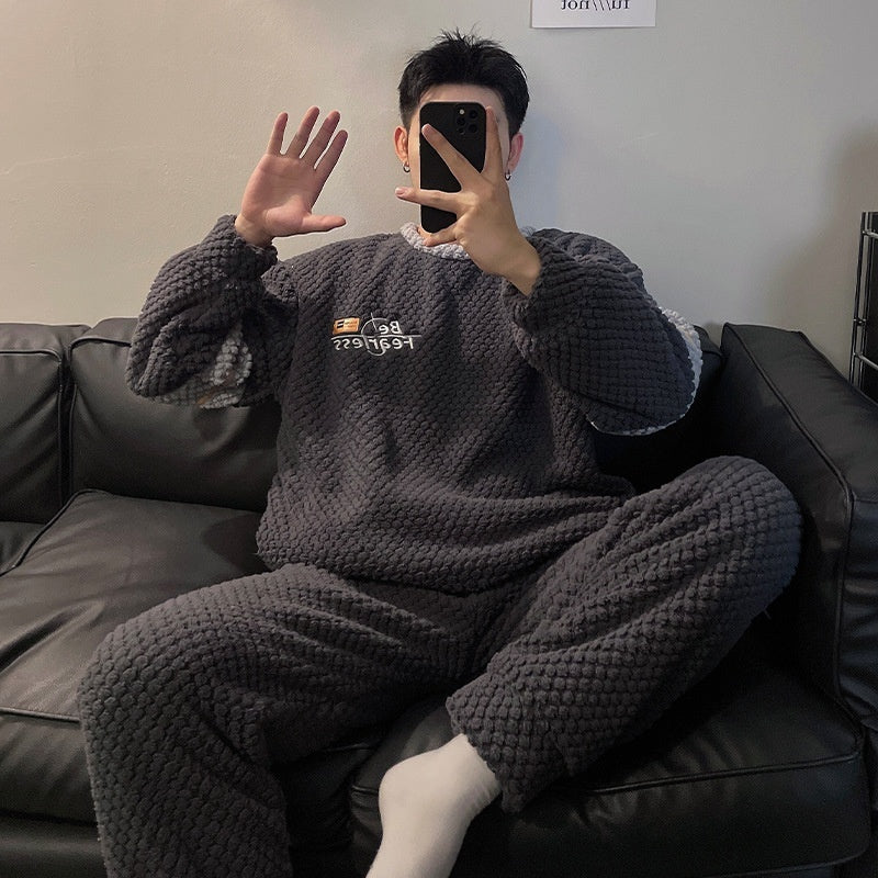 Plush Pajamas Men's Winter Warm Leisure Flannel Suit