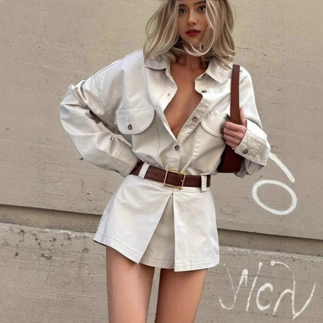 Fashion Personality Street Button Fake Pocket Long Sleeve Shirt Dress Main Image