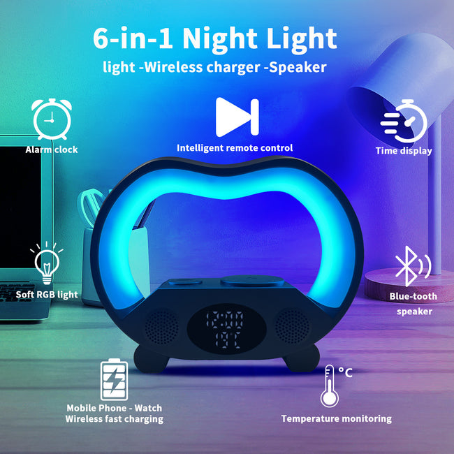 2024 New 6 In 1 Smart Remote Control Bluetooth-compatible Ambience Intelligent LED Table Lamp Multi-function Wireless Charger Night Light Bluetooth-compatible Speaker Hover Image