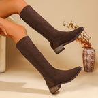 Soft Leather Simple Elegant Elastic Women's Autumn And Winter Flat High Boots