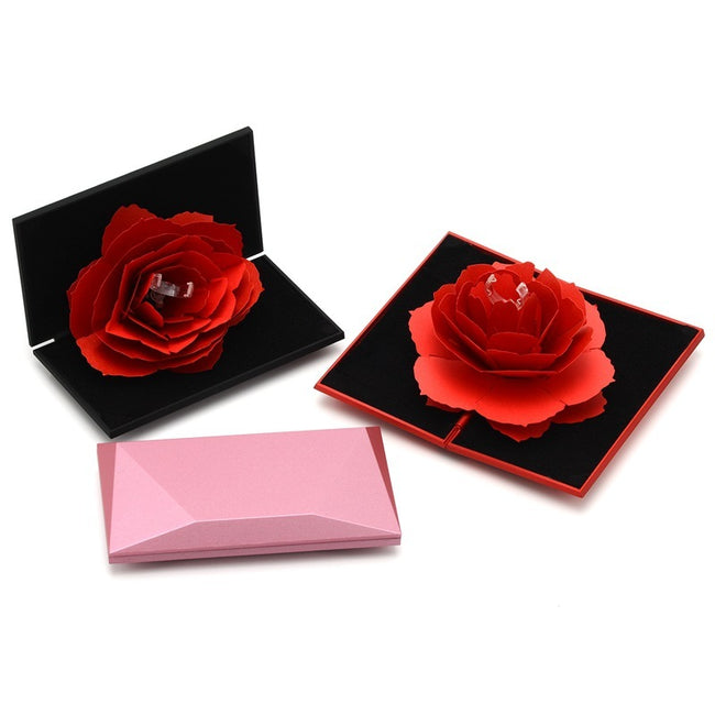 3D Love Box Heart-shaped Rose Flower Rotating Ring Box Valentines Day Gift Main Image