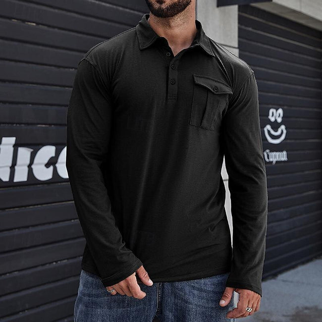 Lapel European And American Men's Shirt Solid Color Long Sleeve Hover Image
