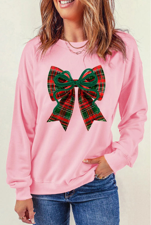 Plaid Bow Christmas Vibe Print Sweatshirt