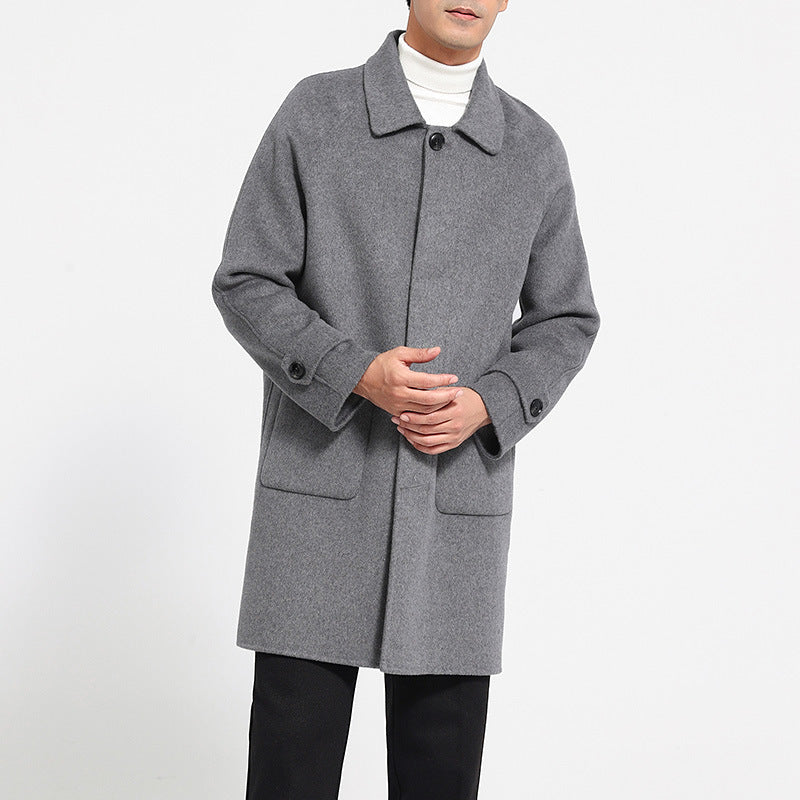 Wool Reversible Woolen Coat Men's Mid-length Single-breasted Baggy Coat