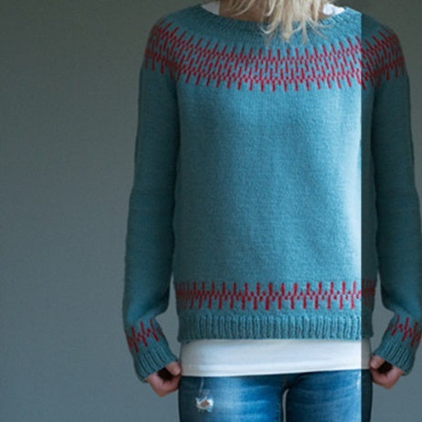 Women's Fashion Round Neck Multicolor Loose Leisure Pullover Knitwear Sweater Main Image