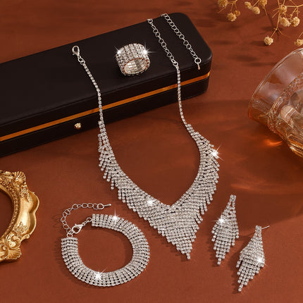 Elegant Luxury Jewelry Set Silver Plated Rhinestones