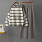 Casual Striped Loose Sweater Wide Leg Pants Two-piece Set