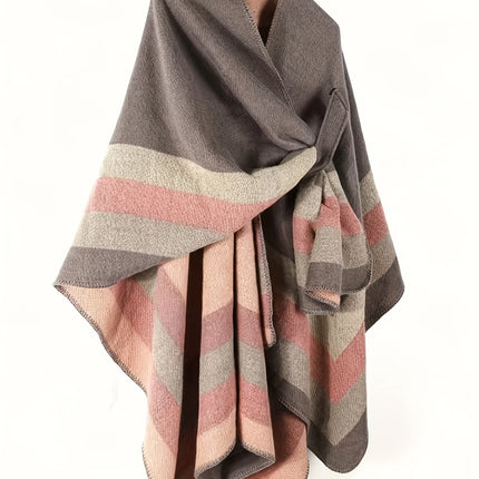 New Gray Pink Four Bar Shawl Jacket Advanced Version Warm