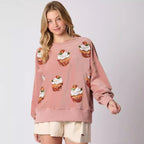 Pumpkin Cake Sequined Round Neck Loose Pullover Sweater