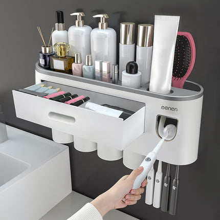 Wall Mounted Toothbrush Holder With 4 Cups And Dispenser