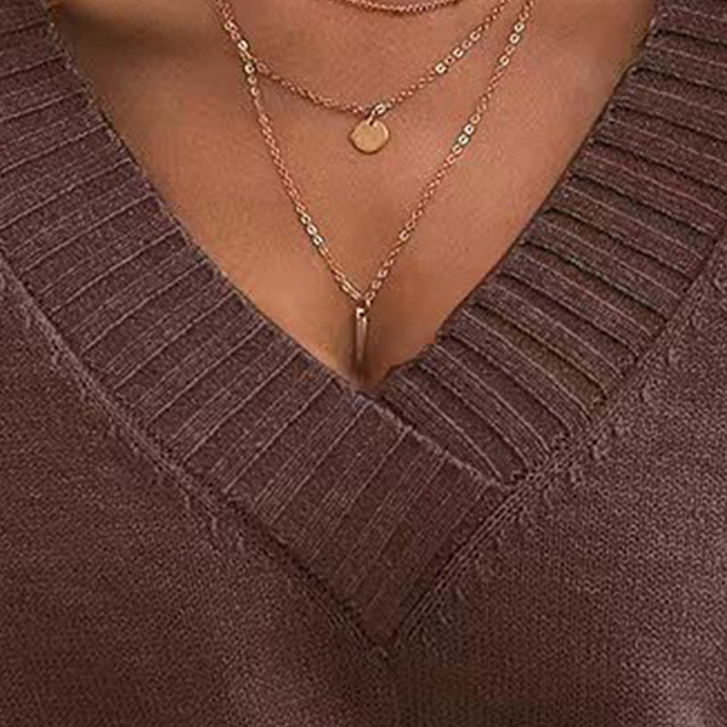 Womens Sweaters Casual Drop Shoulder Long Sleeve V Neck Pullover Tops Trendy Fall Fashion Clothes