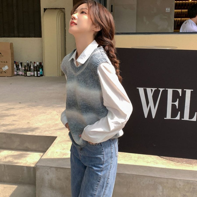 Fashionable All-match Round Neck Pullover Loose All-match Gradient Sweater Main Image
