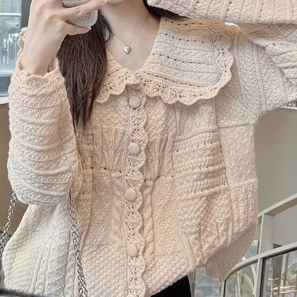 Womens Cozy Fall Winter Cardigan Babydoll Collar Pockets