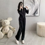 Trend Slimming And Short Zipper Sweater Wide Leg Trousers Two-piece Set
