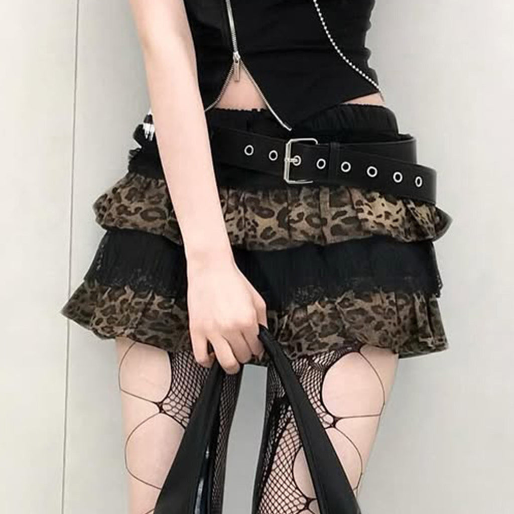 Dark Asian Punk Lace Stitching Bow Skirt