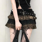 Dark Asian Punk Lace Stitching Bow Skirt