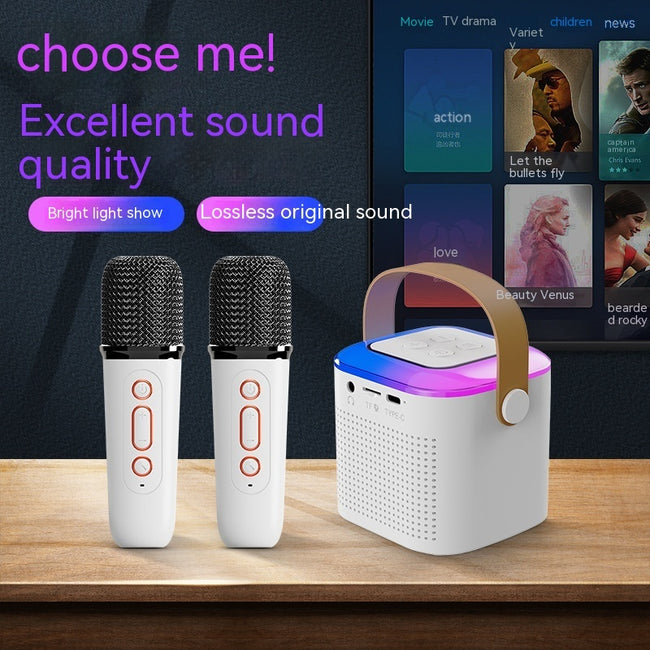 Microphone Karaoke Machine Bluetooth-compatible Speaker With 2 Wireless Mic RGB Light Home Family Singing Speaker Main Image