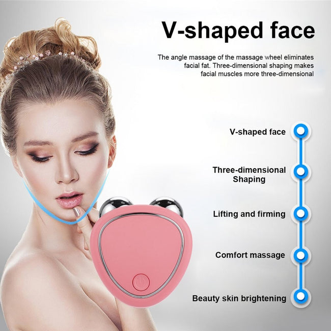 Portable Facial Micro-current Beauty Instrument For Lifting Thinning And Reducing Edema With Double Roller Massager Hover Image