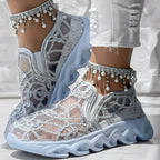 Contrast Glitter Transparent Mesh Patch Breathable Sneakers - Without Ankle Strap