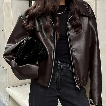 Stylish Casual Retro Motorcycle PU Leather Jacket for Women