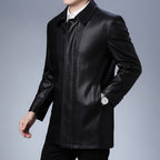 Lapel Leather Coat Men's Fleece Padded Leather Jacket
