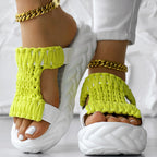 Platform Sandals Summer Braided Knit Hollow Open Toe Slipper Sandals - Anklet Not Included