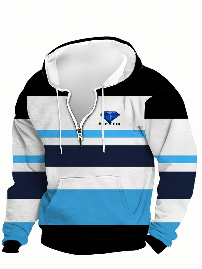 Men's Casual Striped Hoodie Long Sleeve Polyester Blend
