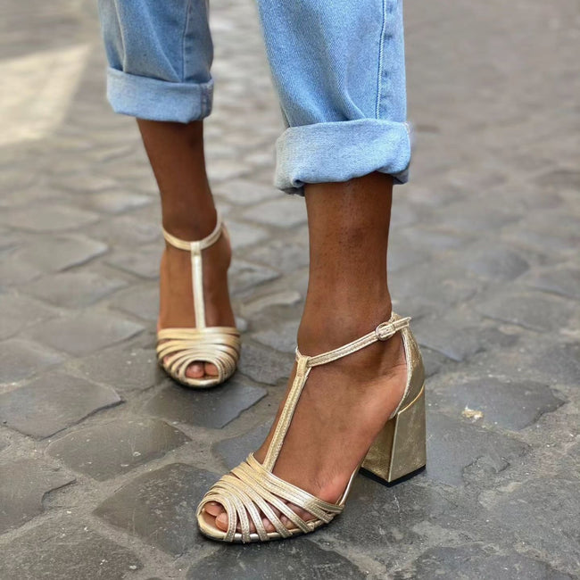 High Heel Fish Mouth T-shaped Buckle Strap Open Toe Sandals Main Image