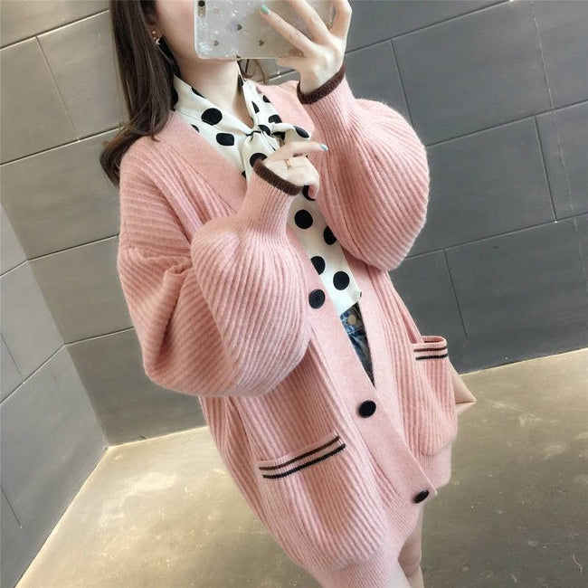 Casual Laid-back Style Gentle Outerwear Korean Style Knitted Coat Main Image