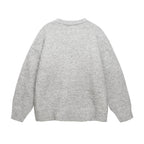 American Retro Christmas Hat Puppy Embroidery Design Casual Round Neck Sweater