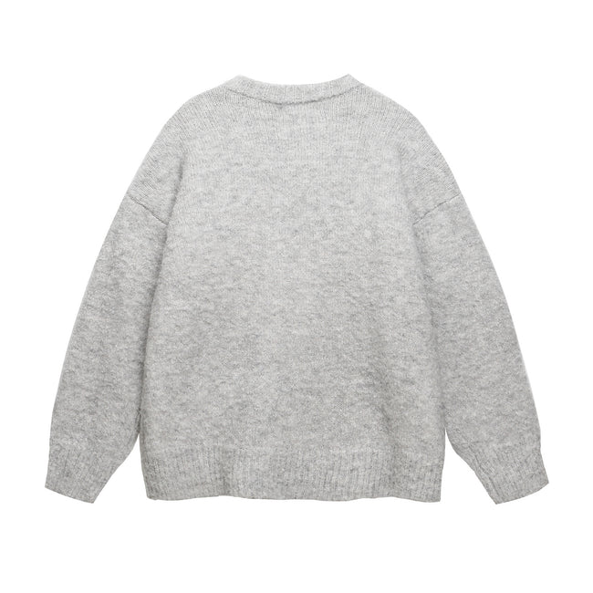 American Retro Christmas Hat Puppy Embroidery Design Casual Round Neck Sweater Main Image